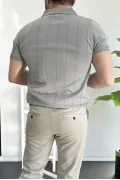 Erkek Slim Fit Fermuarlı Polo Yaka Tişört Gri Edw452