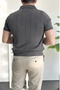 Erkek Slim Fit Fermuarlı Polo Yaka Tişört Antrasit Edw452