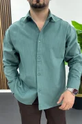 Erkek Pamuklu Keten Görünümlü Gömlek Su Yeşili Edw444