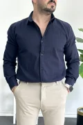 Erkek Krinkıl Kumaş Gömlek Lacivert Edw362