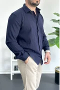 Erkek Krinkıl Kumaş Gömlek Lacivert Edw362
