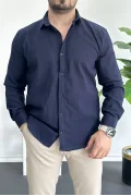 Erkek Krinkıl Kumaş Gömlek Lacivert Edw362