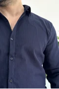 Erkek Krinkıl Kumaş Gömlek Lacivert Edw362