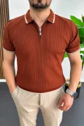 Erkek Polo Yaka Çizgili Tişört Kiremit Edw472