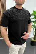 Erkek Kabartma Baskılı Tişört Siyah Edw489