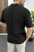 Erkek Kabartma Baskılı Slogan Tişört Siyah Edw490