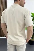 Erkek Kabartma Baskılı Slogan Tişört Krem Edw490