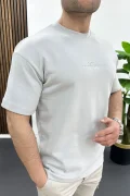 Erkek Kabartma Baskılı Slogan Tişört Gri Edw490