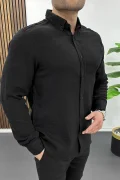 Erkek Müslin Kumaş Pamuklu Gömlek Siyah Edw488