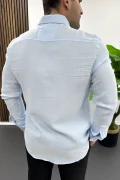 Erkek Müslin Kumaş Pamuklu Gömlek Açık Mavi Edw488