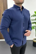 Erkek Müslin Kumaş Pamuklu Gömlek Lacivert Edw488