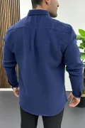 Erkek Müslin Kumaş Pamuklu Gömlek Lacivert Edw488