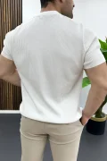 Erkek Bisiklet Yaka Likralı Tişört Beyaz Edw484