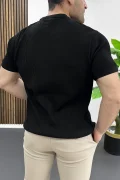 Erkek Bisiklet Yaka Likralı Tişört Siyah Edw484