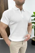 Erkek Polo Yaka Likralı Tişört Beyaz Edw491
