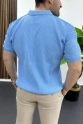 Erkek Polo Yaka Likralı Tişört Açık Mavi Edw491