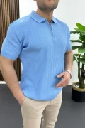 Erkek Polo Yaka Likralı Tişört Açık Mavi Edw491