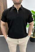 Erkek Polo Yaka Likralı Tişört Siyah Edw491