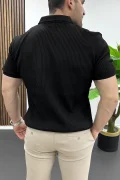 Erkek Polo Yaka Likralı Tişört Siyah Edw491