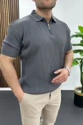 Erkek Polo Yaka Likralı Tişört Füme Edw491
