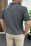 Erkek Polo Yaka Likralı Tişört Füme Edw491