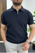Erkek Polo Yaka Likralı Tişört Lacivert Edw491