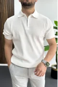 Erkek Polo Yaka Likralı Tişört Beyaz Edw491
