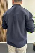 Erkek Rahat Kesim Nakış Detaylı Gömlek Lacivert Edw495