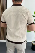 Erkek Yaka Renkli Tişört Krem Edw496