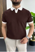 Erkek Yaka Renkli Tişört Bordo Edw496