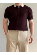 Erkek Şerit Detaylı Polo Yaka Tişört Bordo Edw497