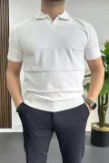 Erkek Açık Yaka Bloklu Tişört Beyaz Edw237