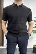 Erkek Açık Yaka Bloklu Tişört Siyah Edw237
