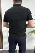 Erkek Açık Yaka Bloklu Tişört Siyah Edw237