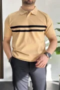 Erkek Açık Yaka Çizgli Tişört Sarı Edw236