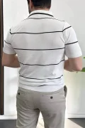 Erkek Açık Yaka Yan Çizgili Tişört Beyaz Edw259