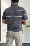 Erkek Açık Yaka Yan Çizgili Tişört Füme Edw259