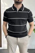 Erkek Açık Yaka Yan Çizgili Tişört Siyah Edw259
