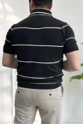 Erkek Açık Yaka Yan Çizgili Tişört Siyah Edw259