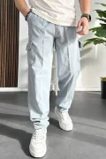 Erkek Baggy Kalıp Kargo Cepli Pantolon Açık Mavi Edw131