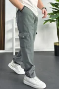 Erkek Baggy Kalıp Kargo Cepli Pantolon Açık Yeşil Edw131