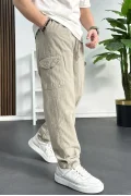 Erkek Baggy Kalıp Kargo Cepli Pantolon Bej Edw131