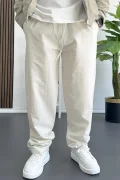 Erkek Beli Lastikli Baggy Rahat Pantolon Krem Edw359
