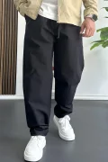 Erkek Beli Lastikli Baggy Rahat Pantolon Siyah Edw359