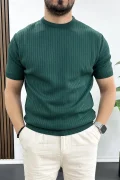 Erkek Bisiklet Yaka Çizgili Tişört Koyu Yeşil Edw265