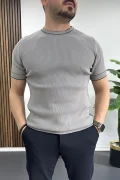 Erkek Bisiklet Yaka Triko Tişört Gri Edw233