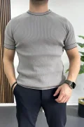 Erkek Bisiklet Yaka Triko Tişört Gri Edw233