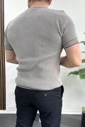 Erkek Bisiklet Yaka Triko Tişört Gri Edw233