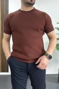 Erkek Bisiklet Yaka Triko Tişört Kiremit Edw233