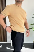 Erkek Bisiklet Yaka Triko Tişört Sarı Edw233